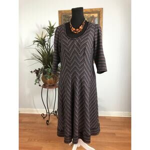 Robbie Bee Dress Women 1X Multicolor Chevron Knit Midi Career Stretch